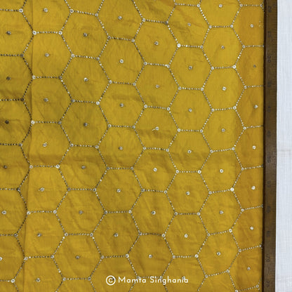 Yellow Embroidered Chiffon Fabric