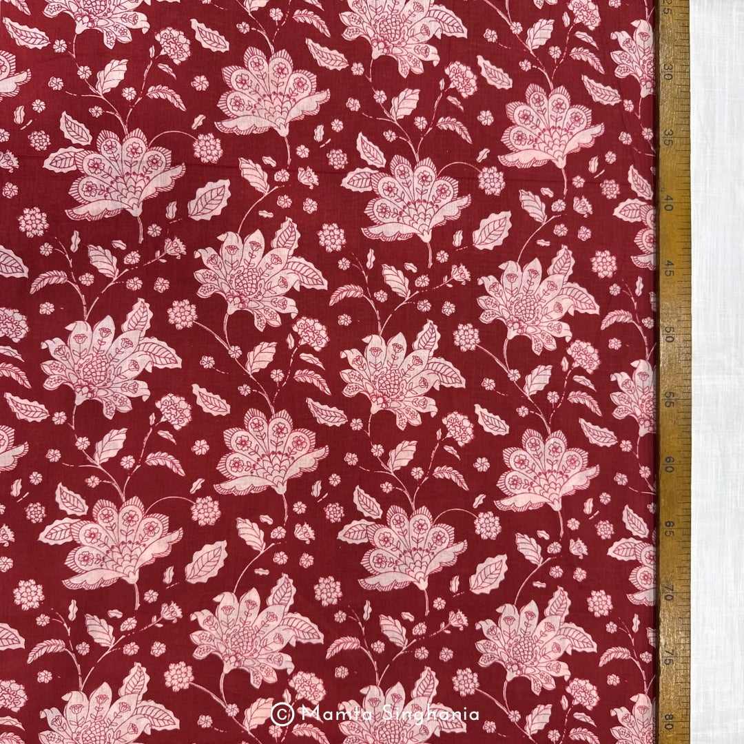 Red Floral Printed Cotton Fabric