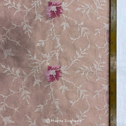 Pink Floral Embroidered Kota Fabric