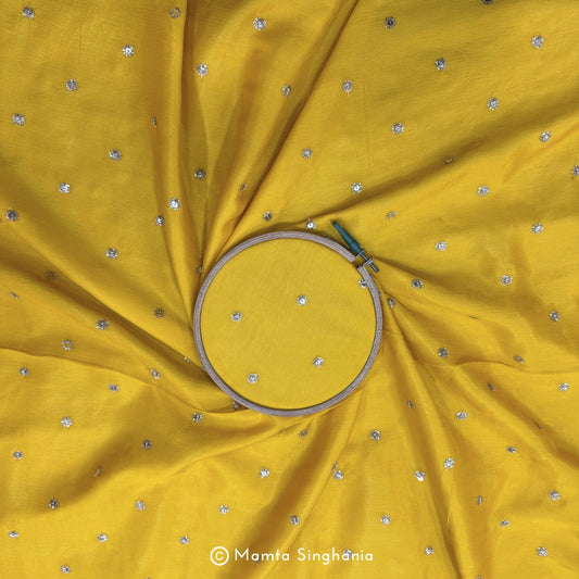 Yellow Embroidered Chiffon Fabric