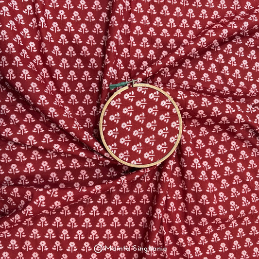 Red Floral Printed Cotton Fabric