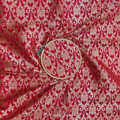 Red Floral Banarasi Brocade Katan Silk Fabric