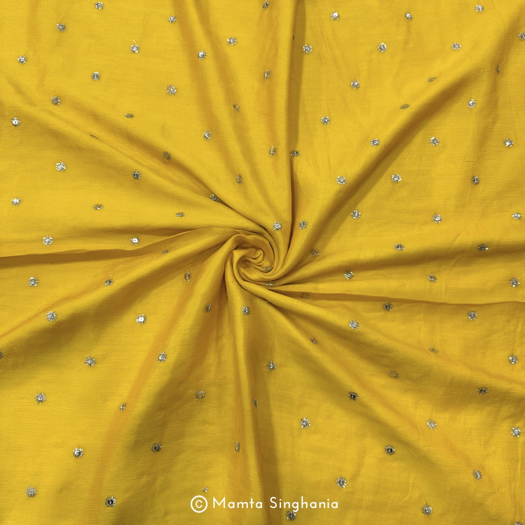 Yellow Embroidered Chiffon Fabric