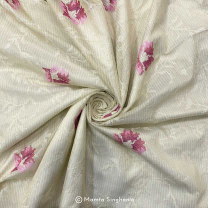Lemon Yellow Floral Embroidered Kota Fabric
