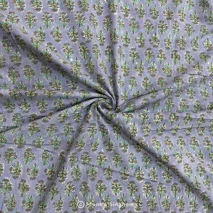 Light Grey Floral Hand-Block Printed Cotton Fabric