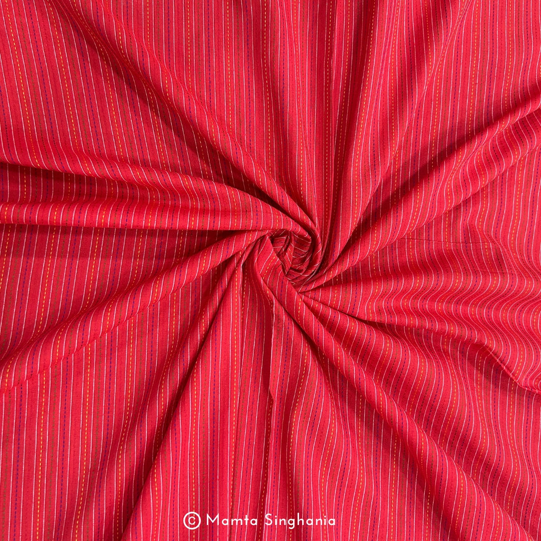 Red Stripes Handloom Cotton Fabric