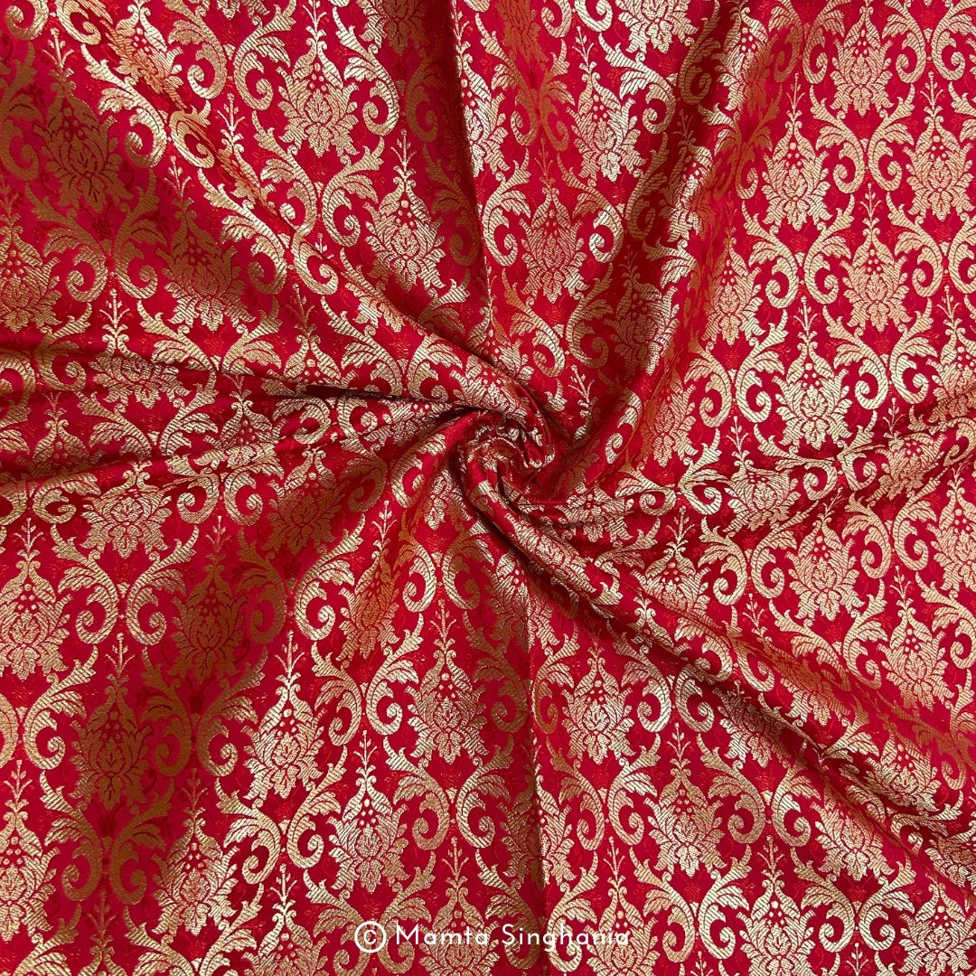 Red Floral Banarasi Brocade Katan Silk Fabric