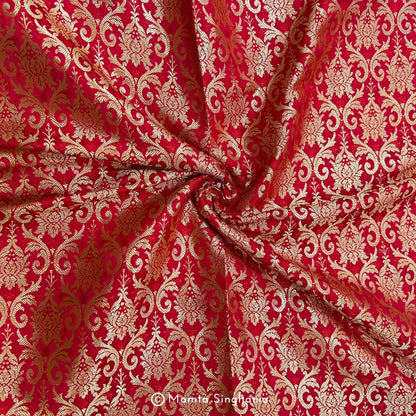 Red Floral Banarasi Brocade Katan Silk Fabric