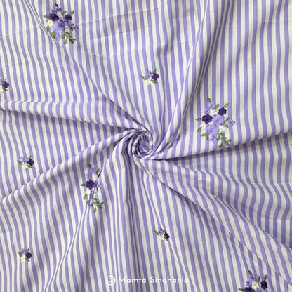Light Pastel Purple Floral Embroidered Mul Cotton Fabric 56"
