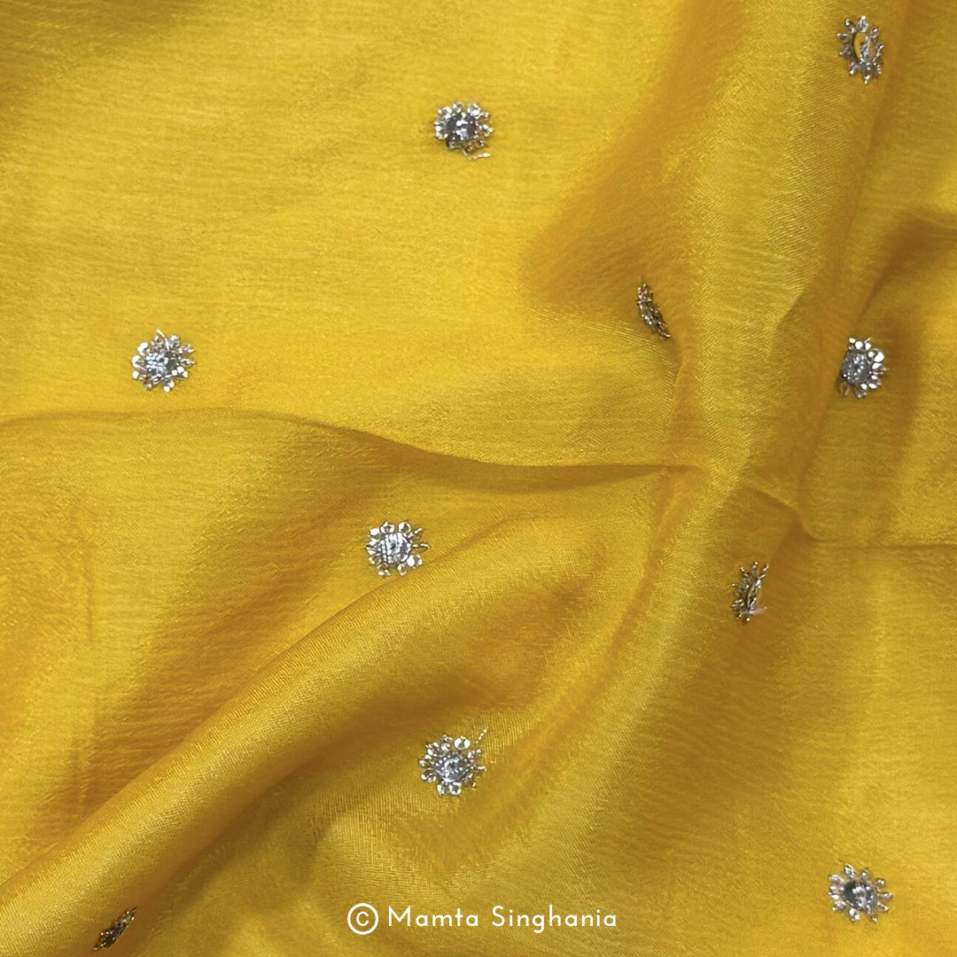 Yellow Embroidered Chiffon Fabric