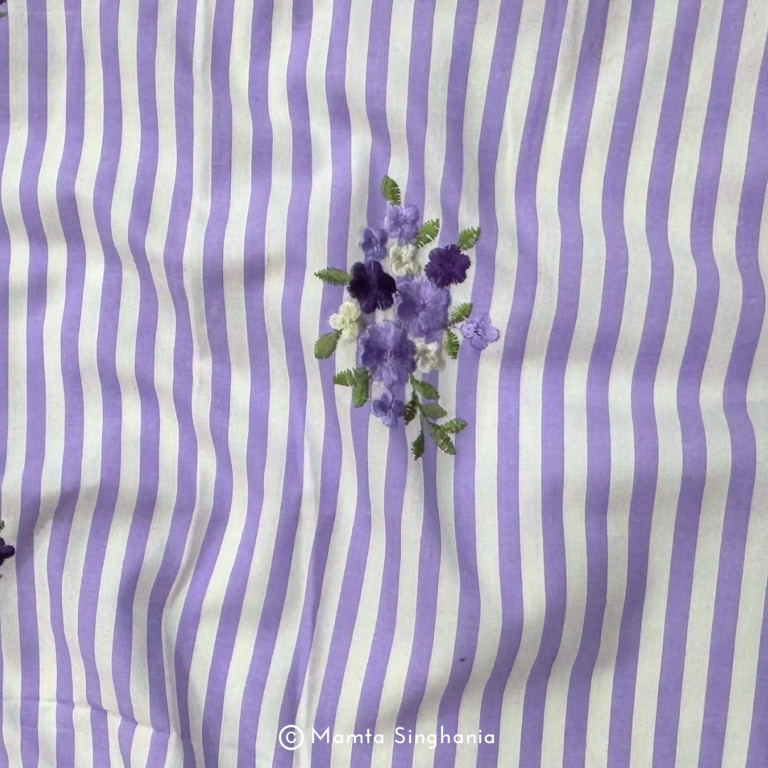 Light Pastel Purple Floral Embroidered Mul Cotton Fabric 56"