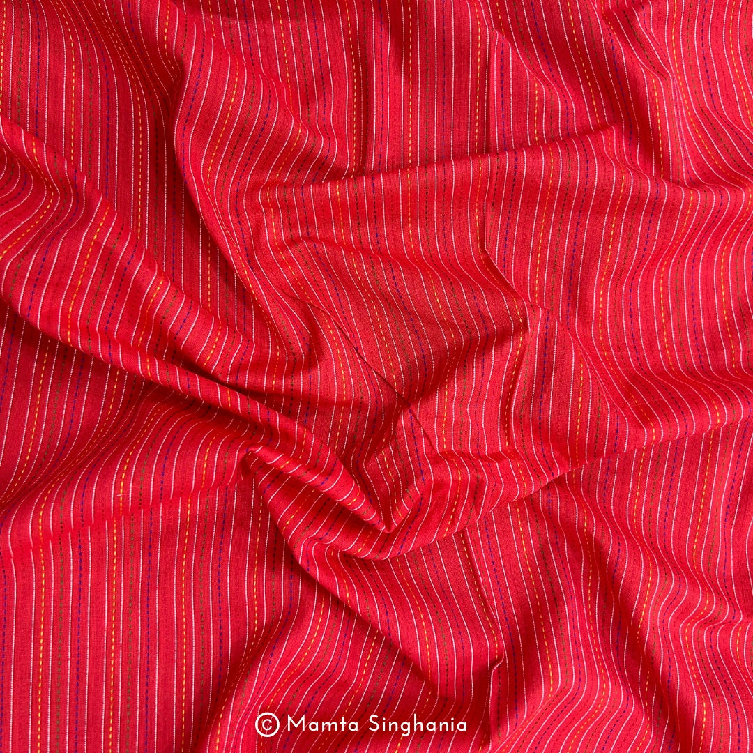 Red Stripes Handloom Cotton Fabric
