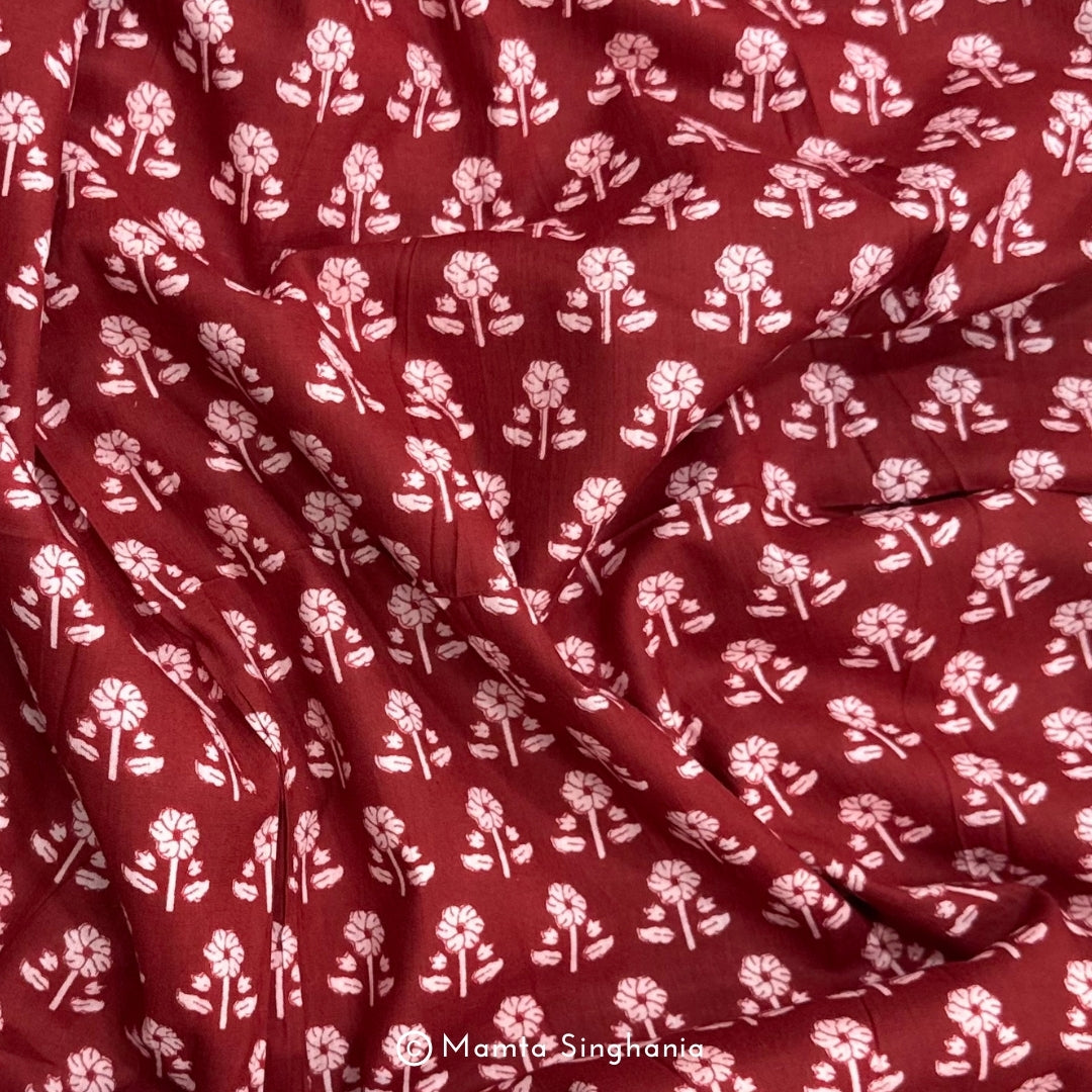 Red Floral Printed Cotton Fabric
