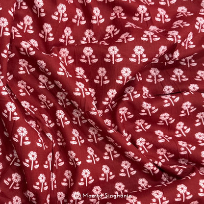 Red Floral Printed Cotton Fabric