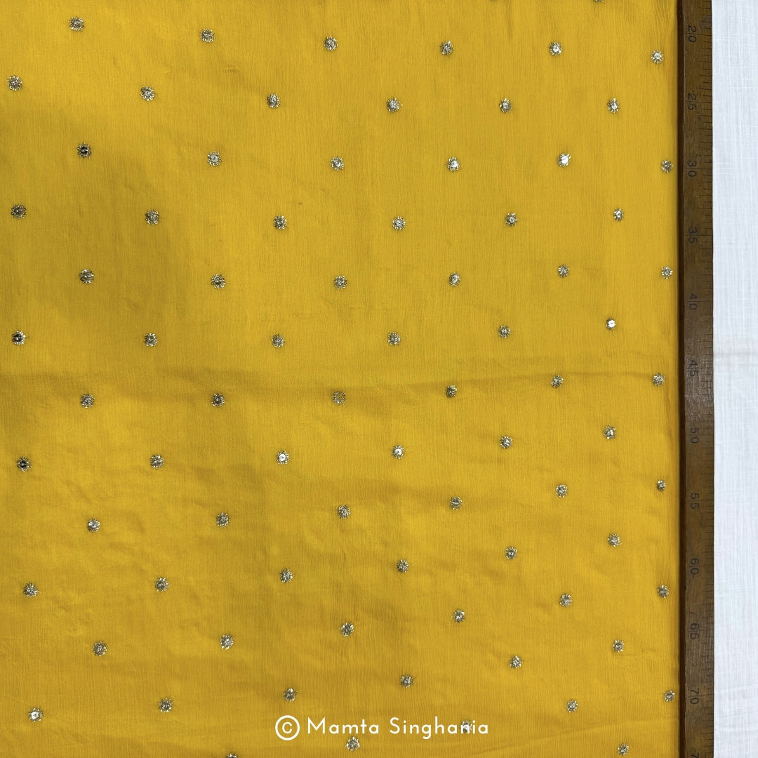 Yellow Embroidered Chiffon Fabric