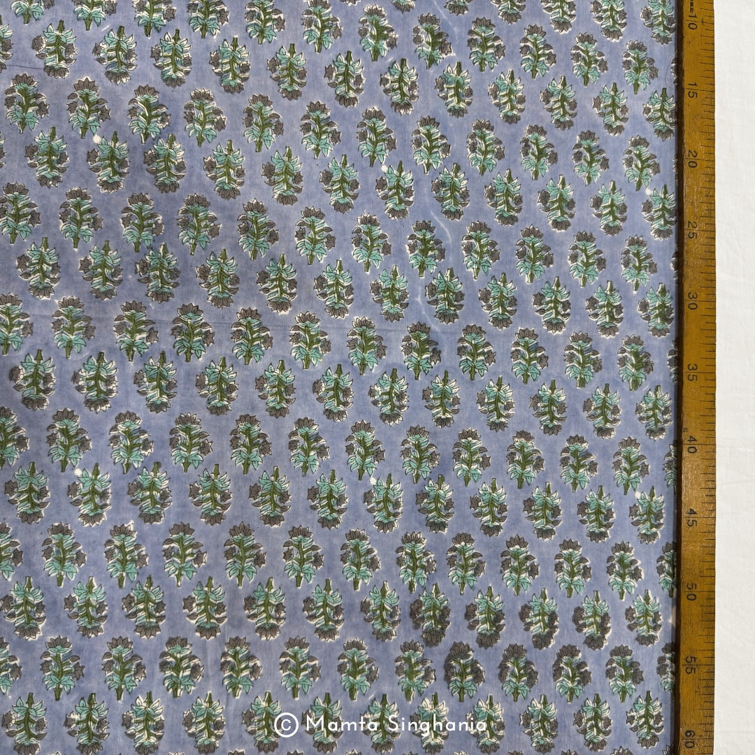 Light Grey Floral Hand-Block Printed Cotton Fabric