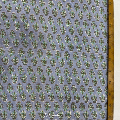 Light Grey Floral Hand-Block Printed Cotton Fabric