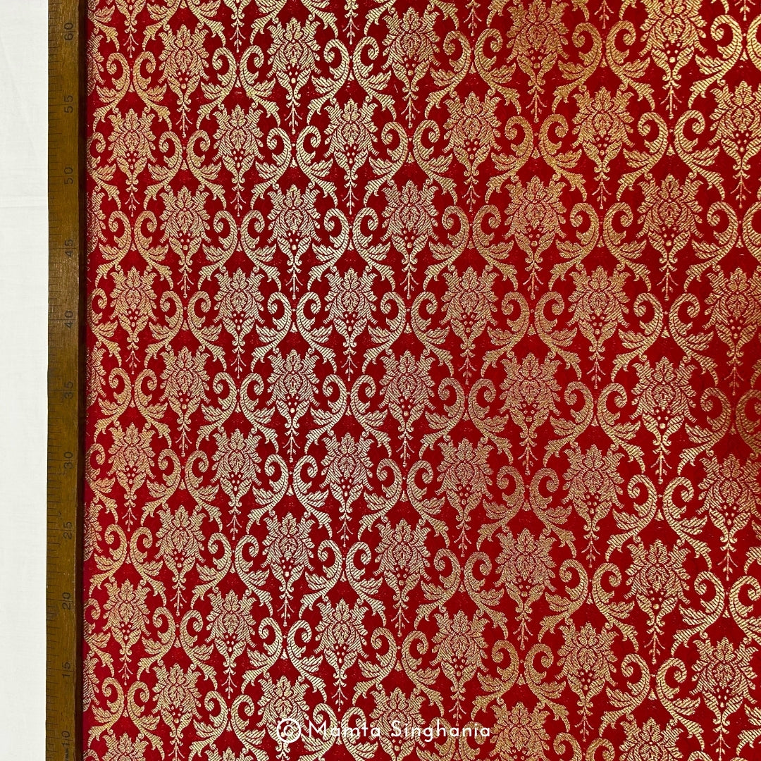 Red Floral Banarasi Brocade Katan Silk Fabric