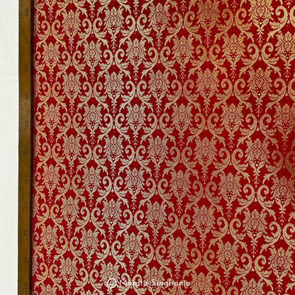 Red Floral Banarasi Brocade Katan Silk Fabric