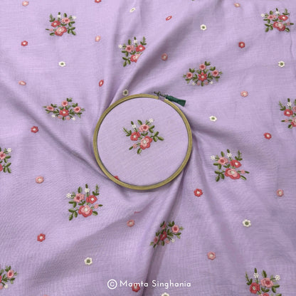 Lavender Floral Embroidered Linen Fabric