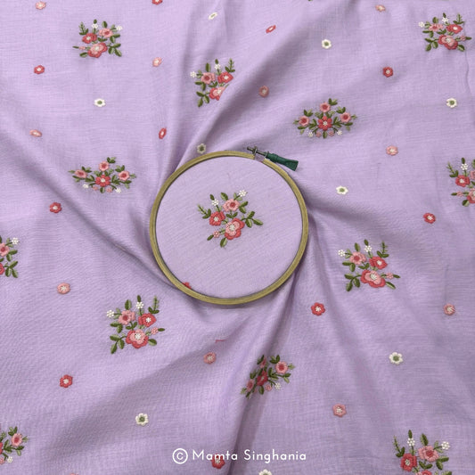 Lavender Floral Embroidered Linen Fabric