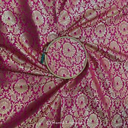 Hot Pink Floral Banarasi Brocade Katan Silk Fabric