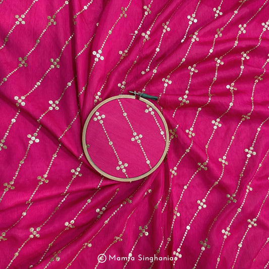 Hot Pink Embroidered Chiffon Fabric