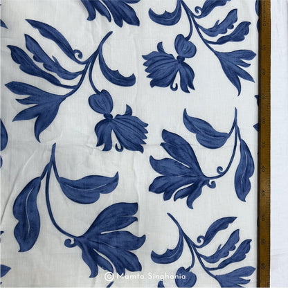White Blue Floral Printed Cotton Fabric