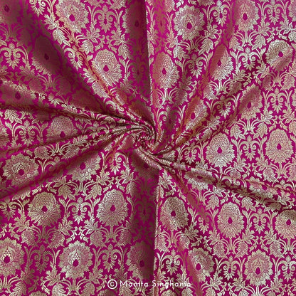 Hot Pink Floral Banarasi Brocade Katan Silk Fabric