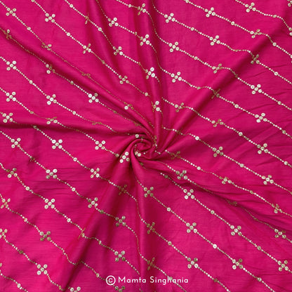 Hot Pink Embroidered Chiffon Fabric
