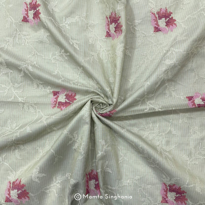 Light Sage Green Floral Embroidered Kota Fabric