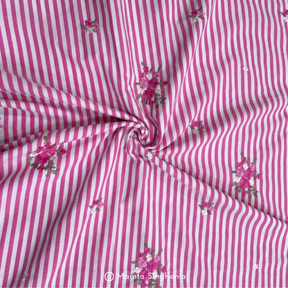 Pink Floral Embroidered Mul Cotton Fabric 56"