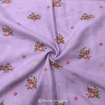 Lavender Floral Embroidered Linen Fabric