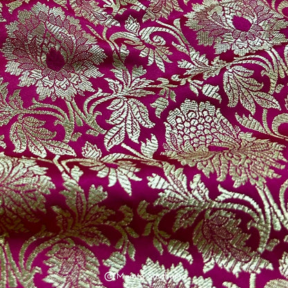 Hot Pink Floral Banarasi Brocade Katan Silk Fabric