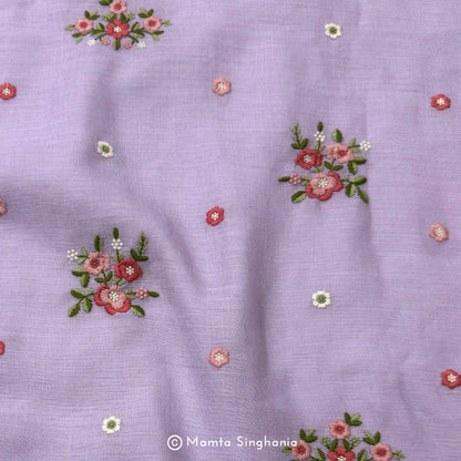 Lavender Floral Embroidered Linen Fabric