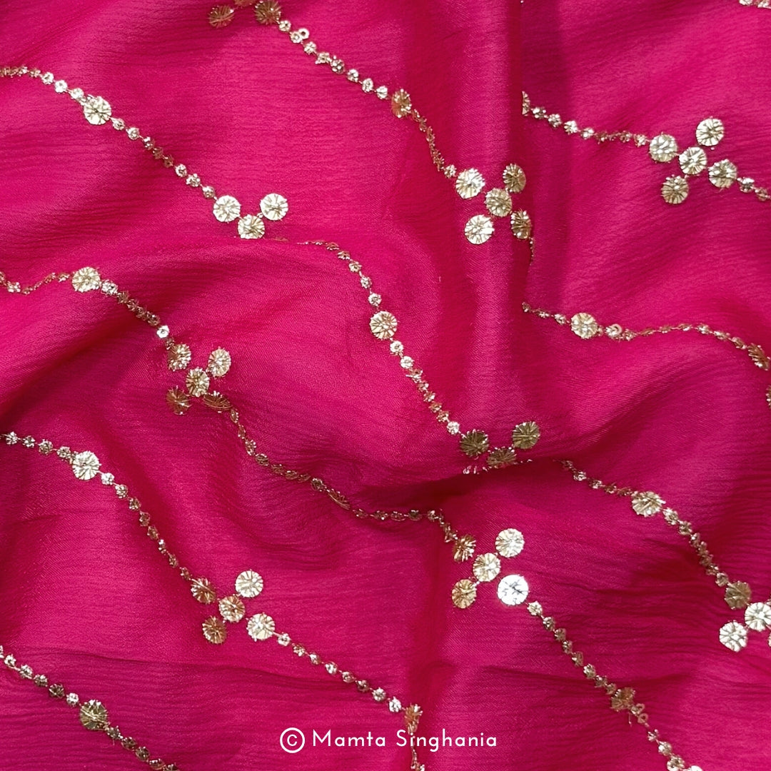 Hot Pink Embroidered Chiffon Fabric