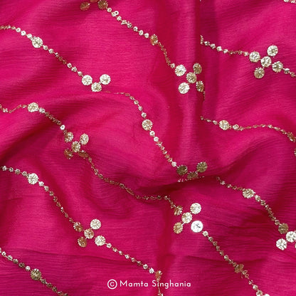 Hot Pink Embroidered Chiffon Fabric