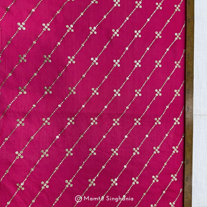 Hot Pink Embroidered Chiffon Fabric