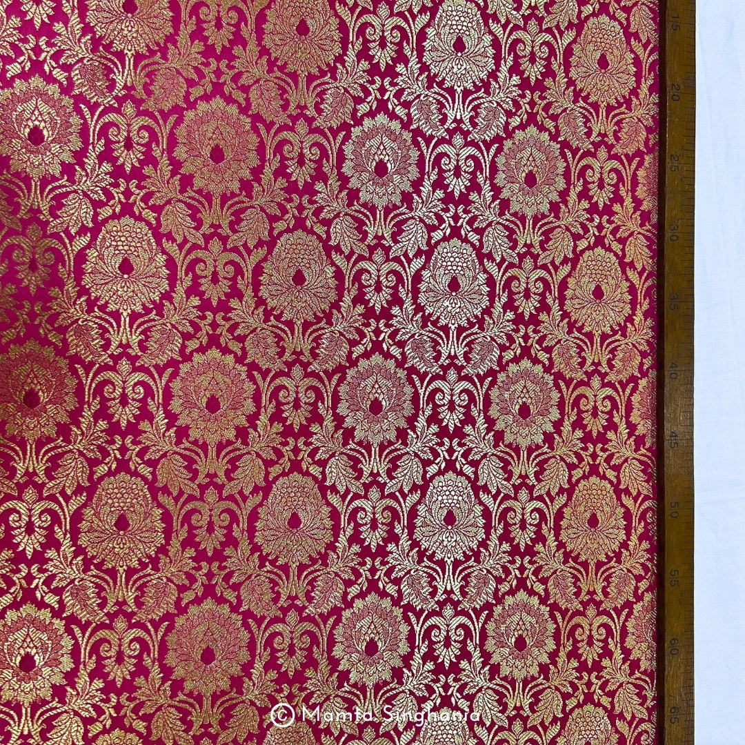 Hot Pink Floral Banarasi Brocade Katan Silk Fabric