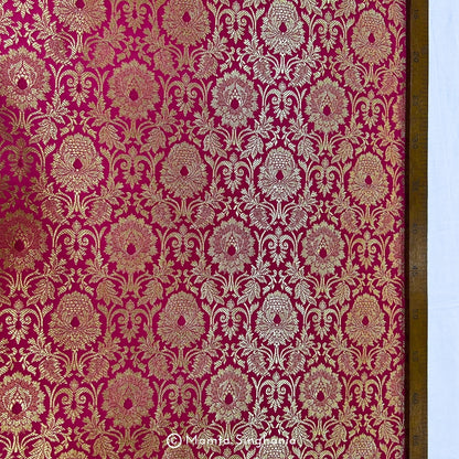 Hot Pink Floral Banarasi Brocade Katan Silk Fabric