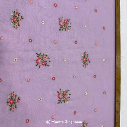 Lavender Floral Embroidered Linen Fabric