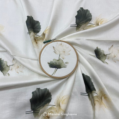 White Floral Printed Chanderi Fabric