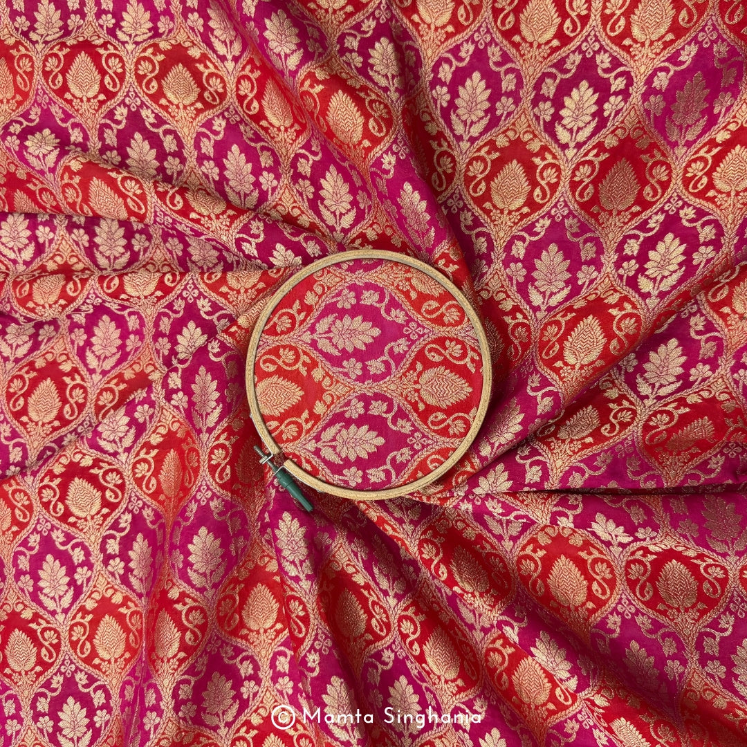 Red Pink Banarasi Brocade Fabric