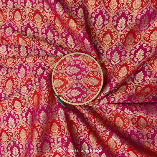 Red Pink Banarasi Brocade Fabric