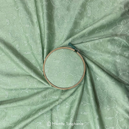 Light Green Embroidered Raw Silk Fabric