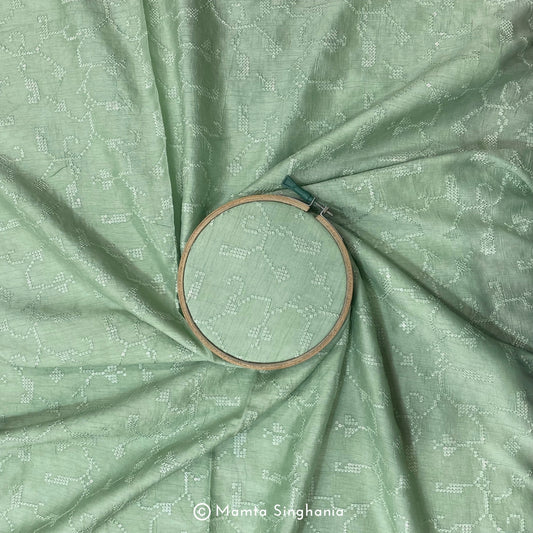 Light Green Embroidered Raw Silk Fabric
