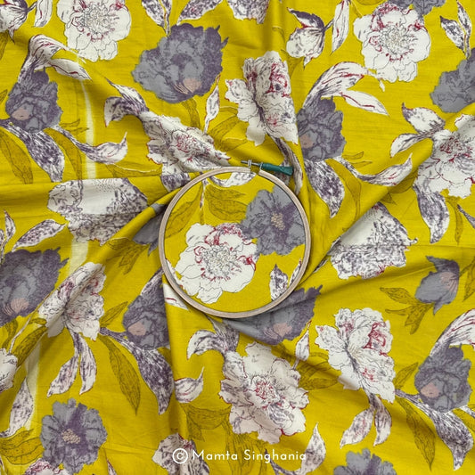 Yellow Floral Printed Cotton Fabric