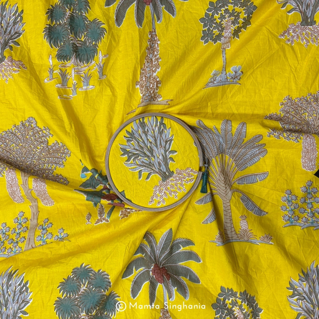 Sunflower Yellow Forest Printed Cotton Fabric