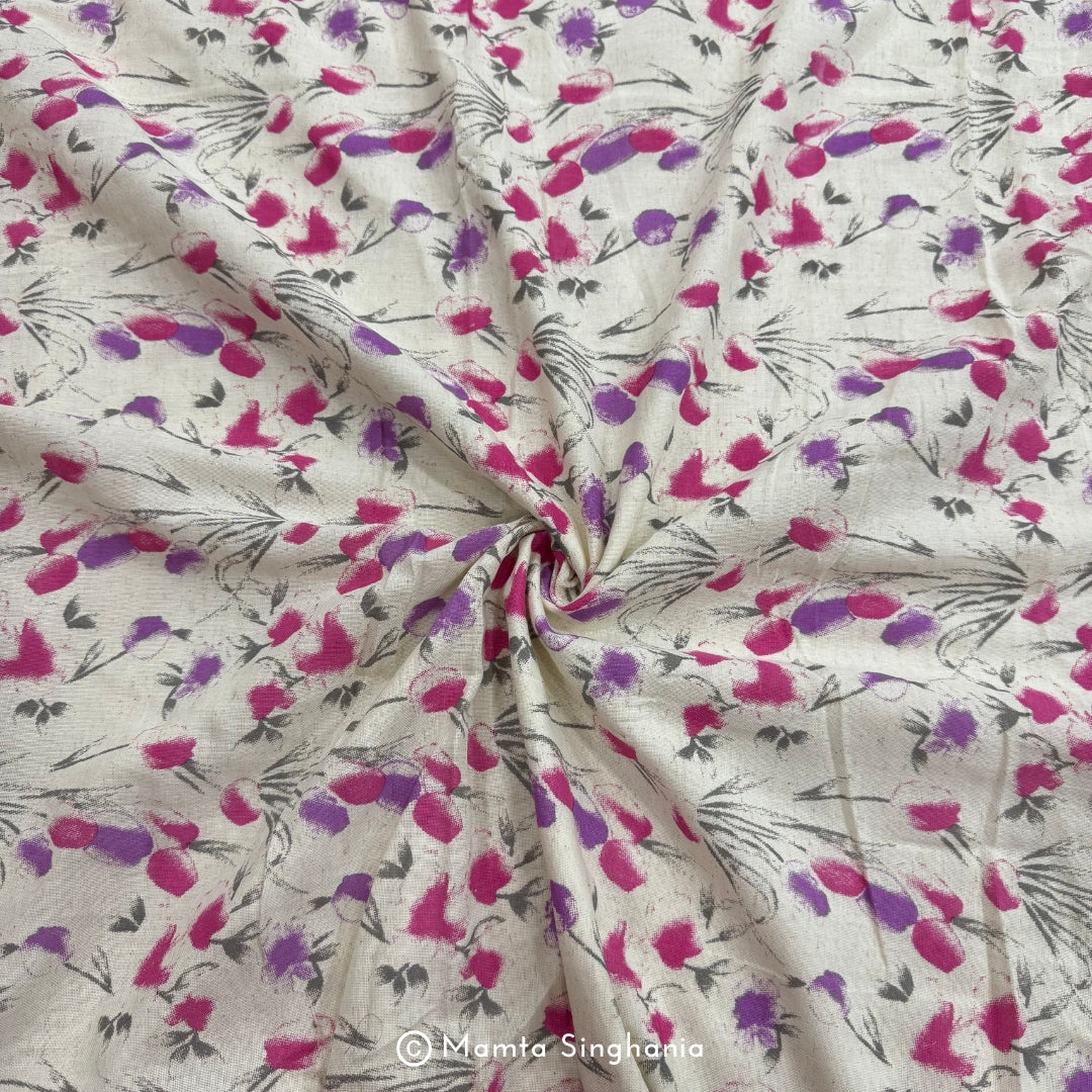 Pink Floral Handloom Cotton Fabric