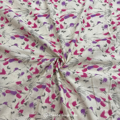 Pink Floral Handloom Cotton Fabric